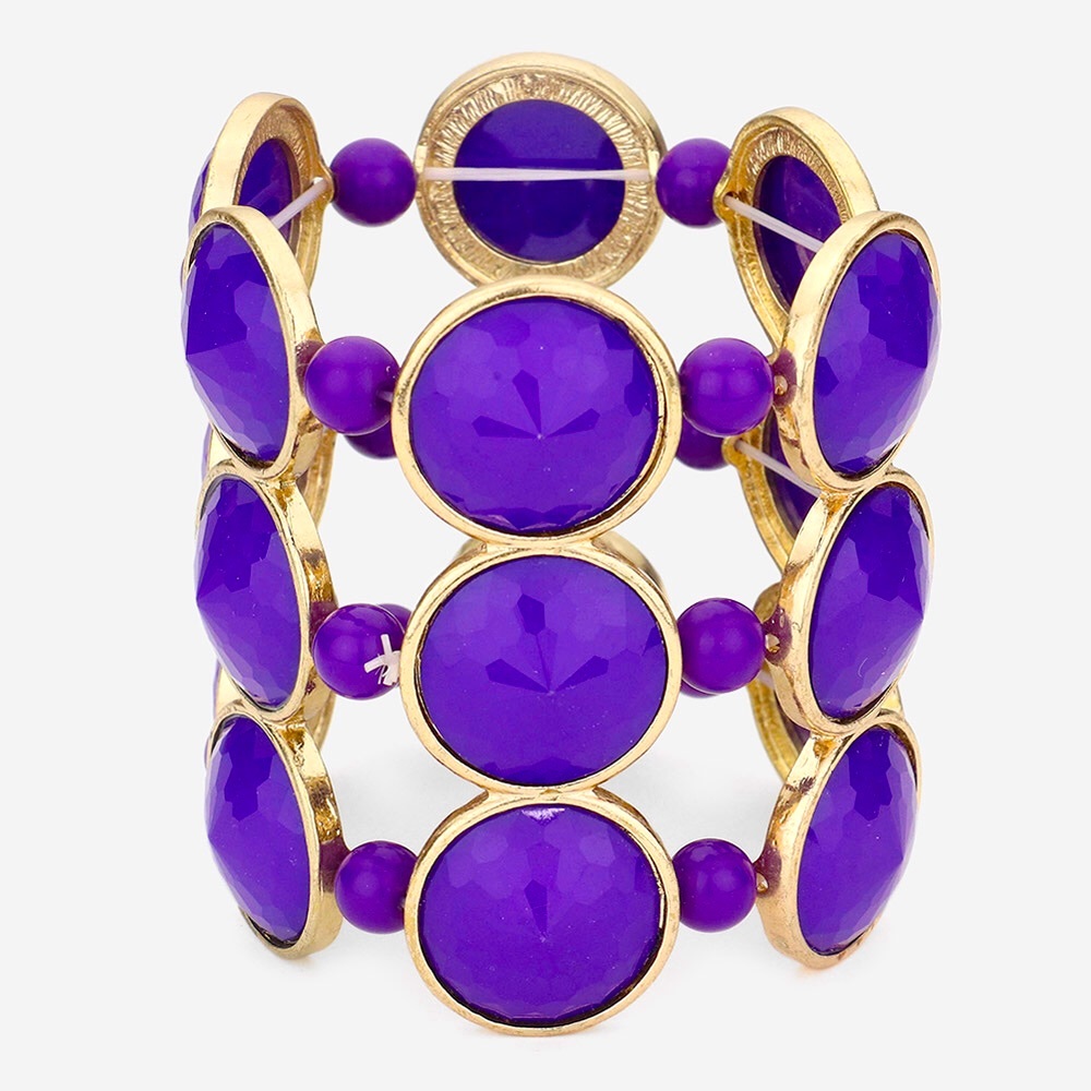 Purple Round Gemstone Stretch Bracelet - Picture 2 of 2